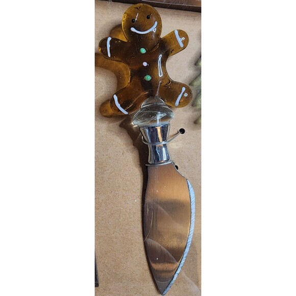 NEW Dennis East CHRISTMAS BlownGlassHandle CHEESE/HORS D'OUVRES 3pc Utensils NiB - Picture 4 of 9